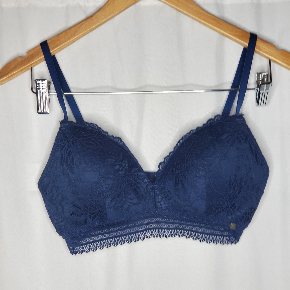 ♤ Lucky Brand Lace Lined Navy Blue Bra Size  34C Lightly Padded